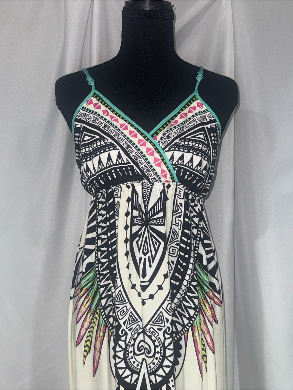 Flying Tomato Cream Maxi Dress with Black Tribal Motif and Bright Accents - Picture 4 of 10